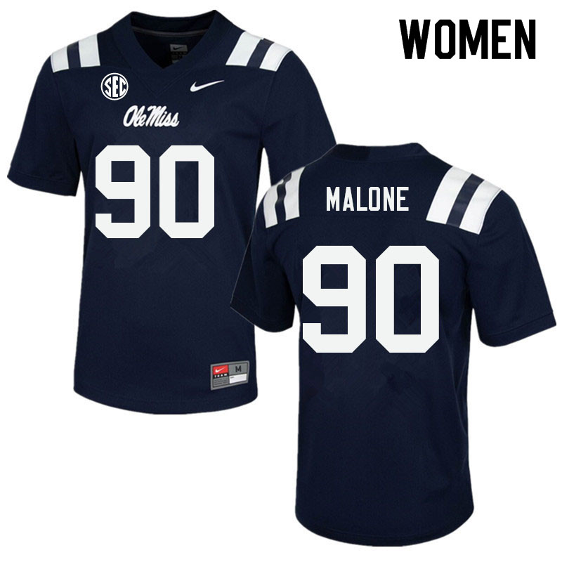 Women #90 Tywone Malone Ole Miss Rebels College Football Jerseys Sale-Navy